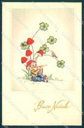 Greetings Christmas Gnome Mushroom Four Leaf Clover serie 4287 postcard TW2383 – fronte