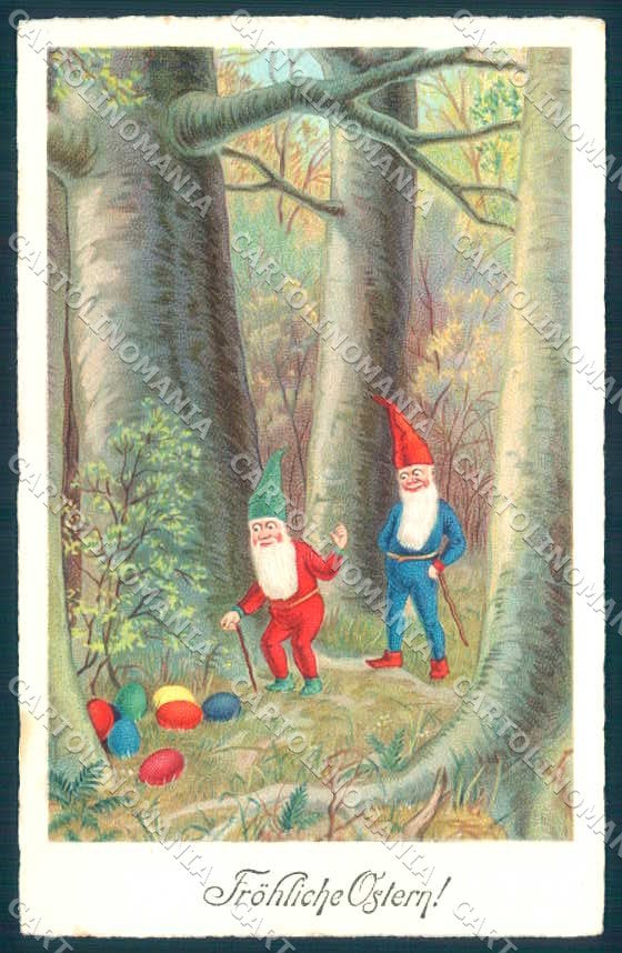 Greetings Easter Gnome Egg serie 7334 cartolina postcard TW2388 – fronte