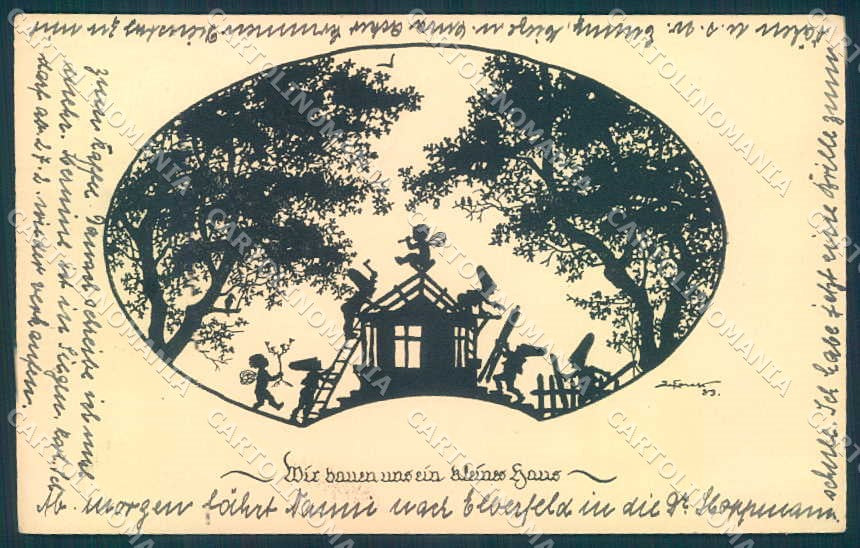 Artist Signed Gnome Fairy Silhouette CORNER CREASE cartolina postcard TW2398 – fronte