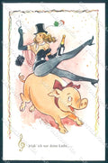Greetings New Year Lady Chimney Sweep Pig Toasting serie 1529 postcard TW2402 – fronte