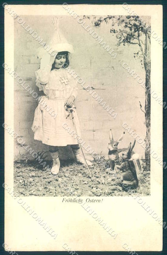 Greetings Easter Child Girl Hare cartolina postcard TW2404 – fronte
