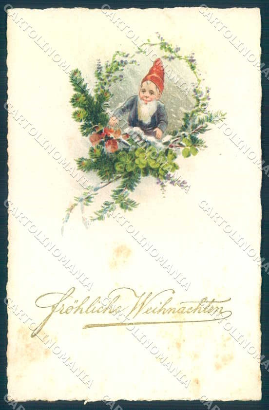 Greetings Christmas Gnome Four Leaf Clover serie 304-2 cartolina postcard TW2411 – fronte