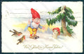 Greetings New Year Gnome Mushroom Bird serie 8685 cartolina postcard TW2413 – fronte