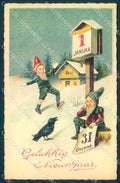 Greetings New Year Gnome Black Bird serie 405 cartolina postcard TW2427 – fronte