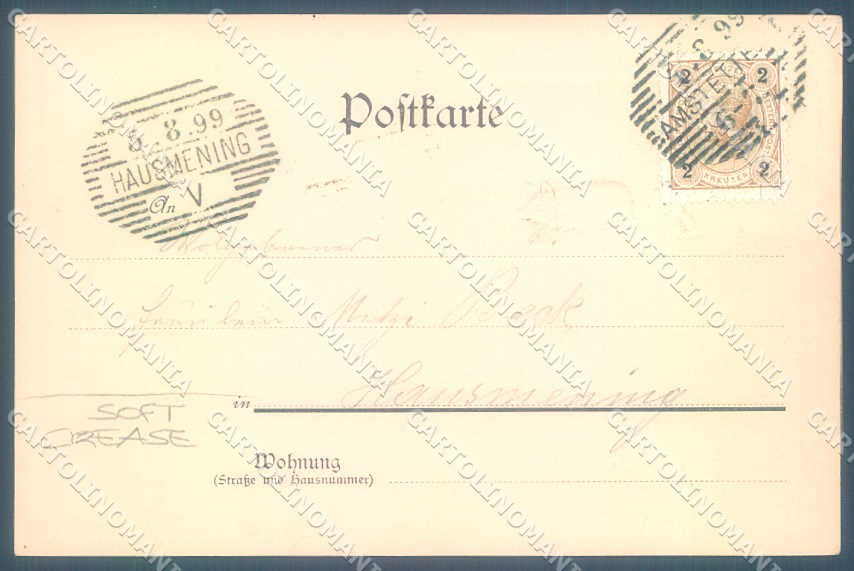 Greetings New Year Gnome Pig Four Leaf Clover Relief SOFT CREASE postcard TW2430 – retro