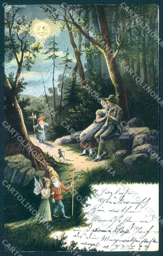 Artist Signed Lady Couple Papermoon Gnome Fairy serie 870 postcard TW2432 – fronte