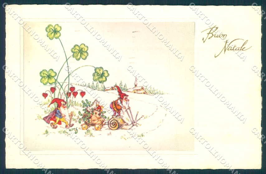 Greetings Christmas Gnome Four Leaf Clover Cecami serie 4286 postcard TW2439 – fronte