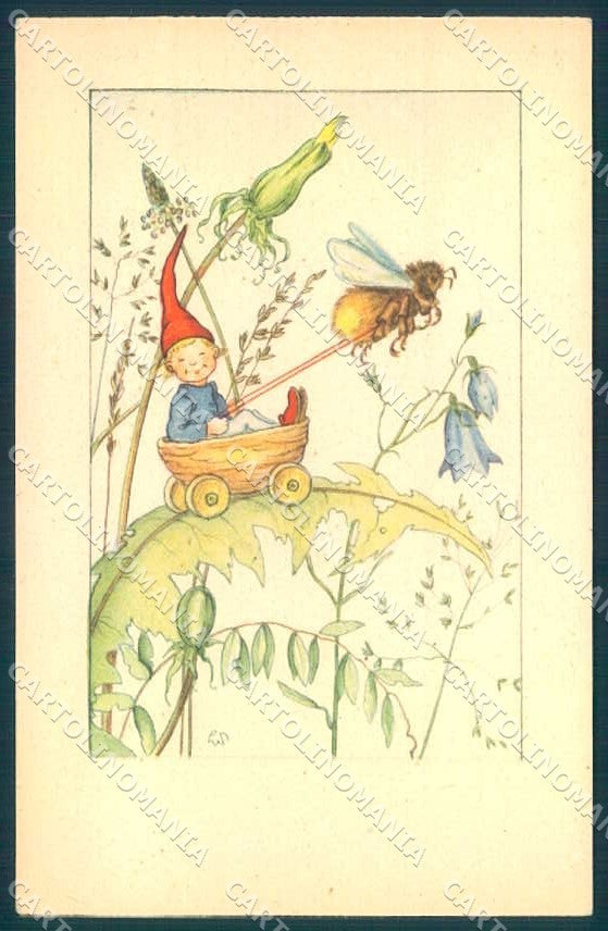 Artist Signed Lilly Scherbauer Gnome Bee Flower postcard TW2441 – fronte