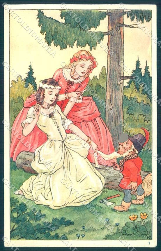 Artist Signed Fairy Tales Gnome Lady Sneeuwitje Rozenrood 1676 postcard TW2445 – fronte
