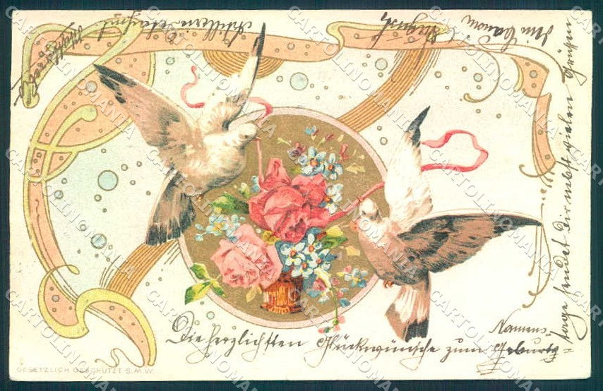 Artist Signed Bird Dove Flower Relief serie 191 cartolina Postcard TW2461 – fronte