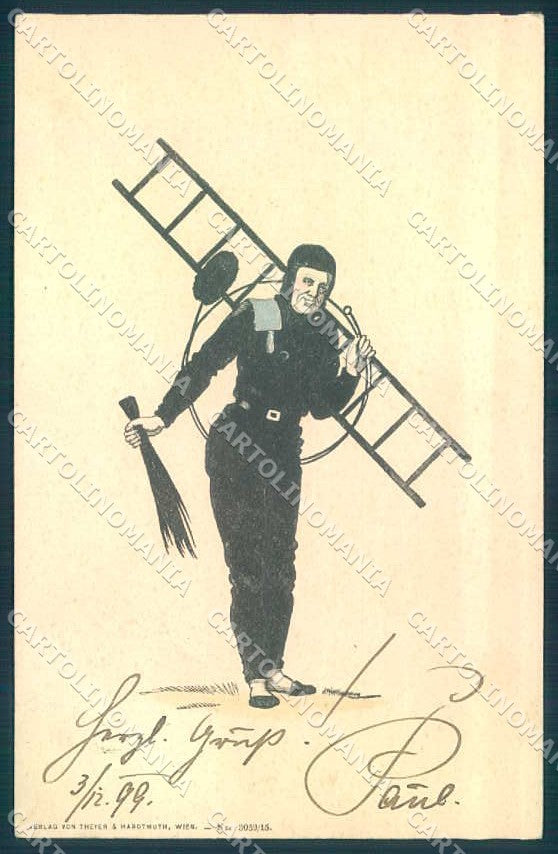 Greetings New Year Chimney Sweep Relief serie 3059-15 cartolina Postcard TW2474 – fronte