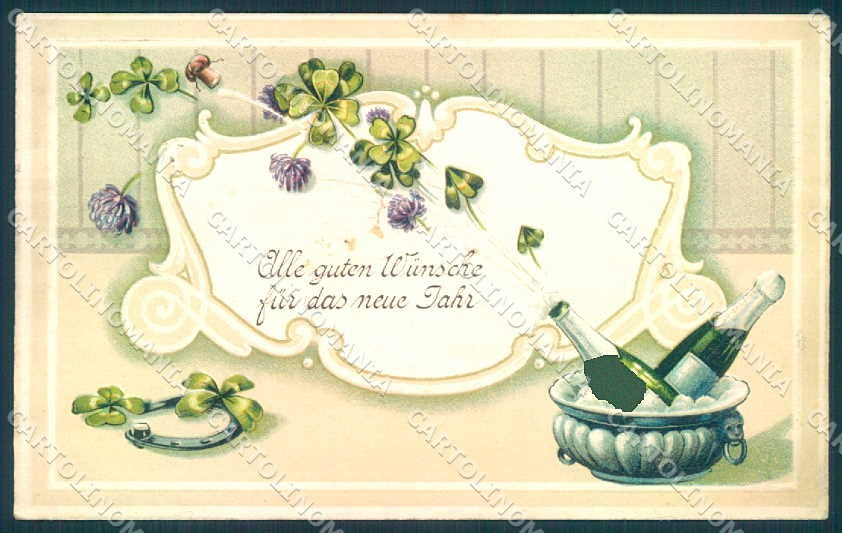 Greetings New Year Toasting Horseshoe Relief serie 3210 HOLE pc TW2475 – fronte