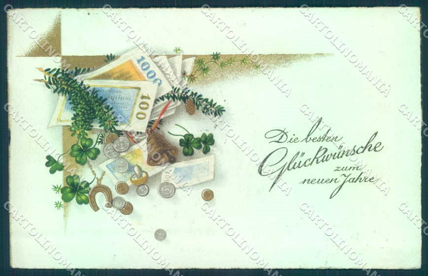 Greetings New Year Four Leaf Clover Money Begro 8973 cartolina Postcard TW2476 – fronte