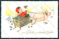 Artist Signed A.H. New Year Child Girl Pig Four Leaf Clover Sled pc TW2481 – fronte