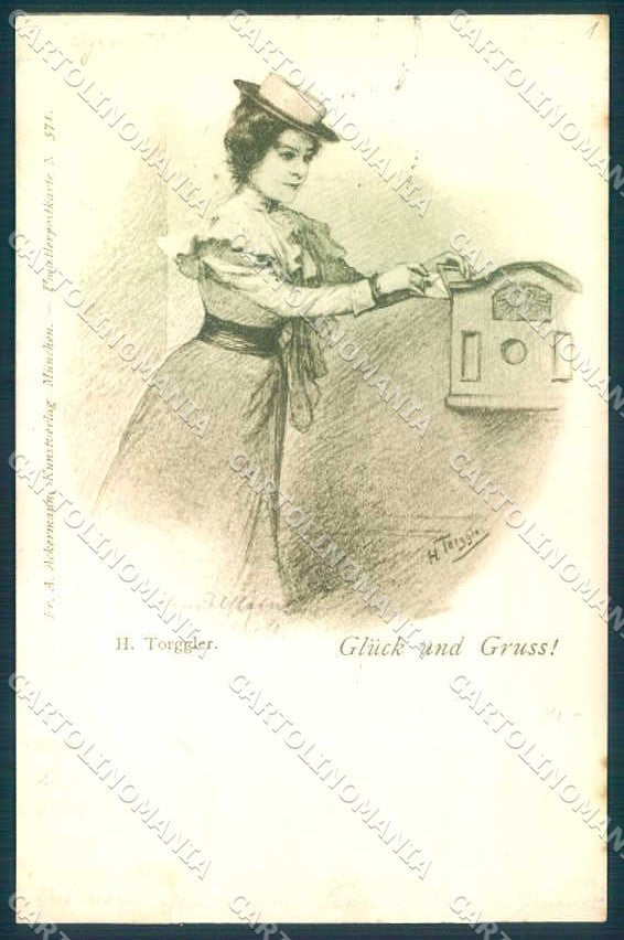 Artist Signed Torggler Fashion Lady Mail Box Ackermann 571 postcard TW2485 – fronte