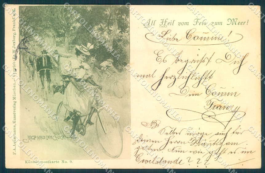 Artist Signed Lady Bicycle People Ackermann 9 cartolina postcard TW2488 – fronte