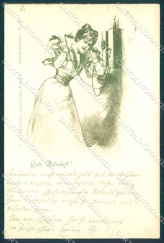 Artist Signed Lady Telephone Ackermann 68 cartolina postcard TW2489 – fronte