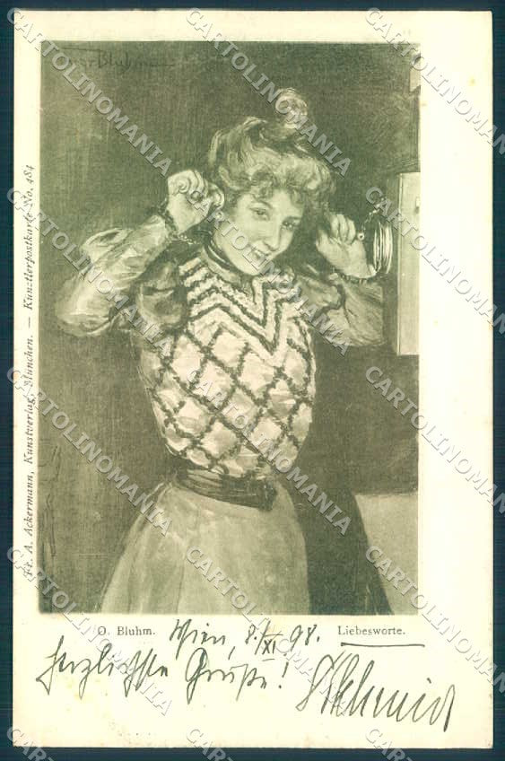 Artist Signed Oscar Bluhm Lady Telephone Ackermann 484 cartolina postcard TW2490 – fronte