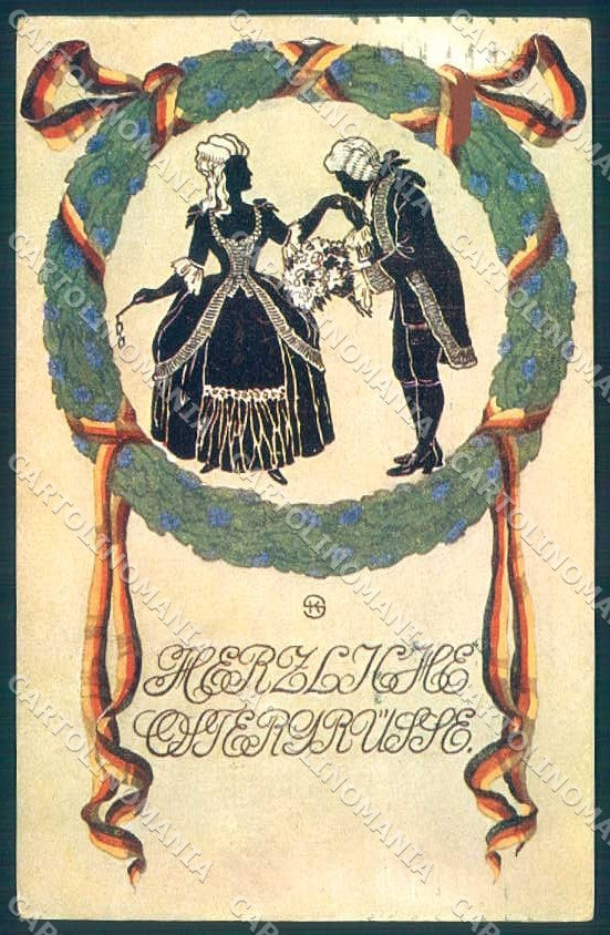 Artist Signed Lady Romantic Couple Flag Deutschen in Bohmen 44 postcard TW2497 – fronte