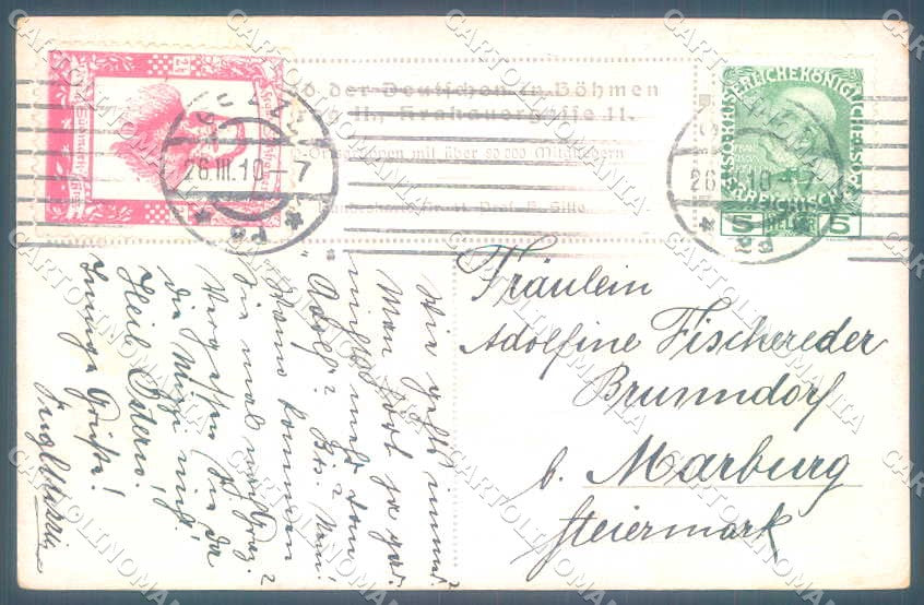 Artist Signed Lady Romantic Couple Flag Deutschen in Bohmen 44 postcard TW2497 – retro