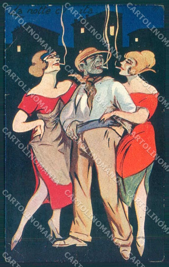 Artist Signed Lady Man Prostitution CORNER CREASE cartolina postcard TW2499 – fronte