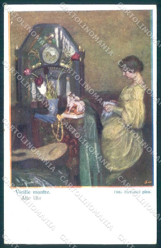 Artist Signed Otto Herschel Lady Needlework BKWI 1301 CORNER CREASE pc TW2503 – fronte