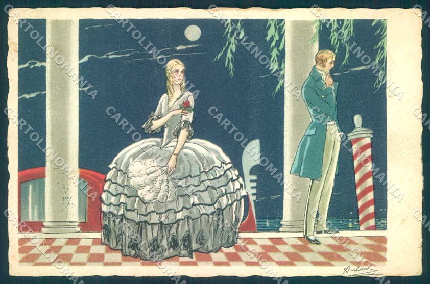 Artist Signed Lady Romantic Couple Venezia Gondola CCM 2590 postcard TW2506 – fronte