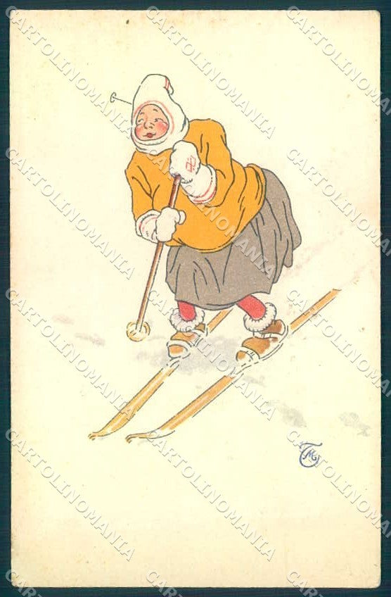 Artist Signed T.M. Lady Snow Ski serie 26-VI PIN HOLE cartolina postcard TW2507 – fronte