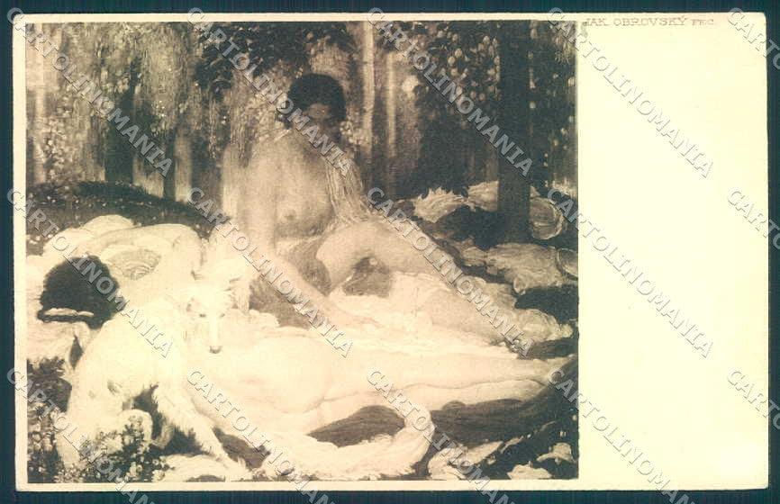 Artist Signed Jakub Obrovsky Nude Lady Borzoi Dog serie 11 ABRADED pc TW2514 – fronte