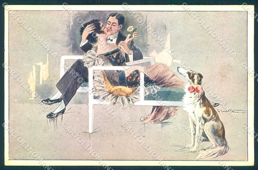 Artist Signed G. Crotta Lady Romantic Couple Borzoi Dog serie 3029 pc TW2529 – fronte