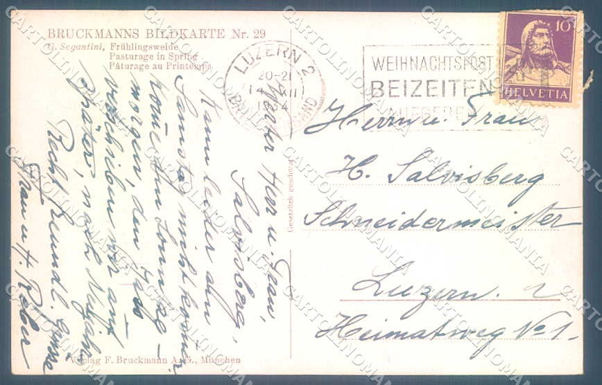 Artist Signed Segantini Cow Mountain Landscape Bruckmanns 29 postcard TW2534 – retro