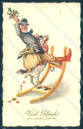 Artist Signed Thiele ? New Year Man Rocking Horse Money serie 6261 pc TW2536 – fronte