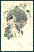 Artist Signed Lady Romantic Couple Christmas Comet serie 1080 postcard TW2538 – fronte