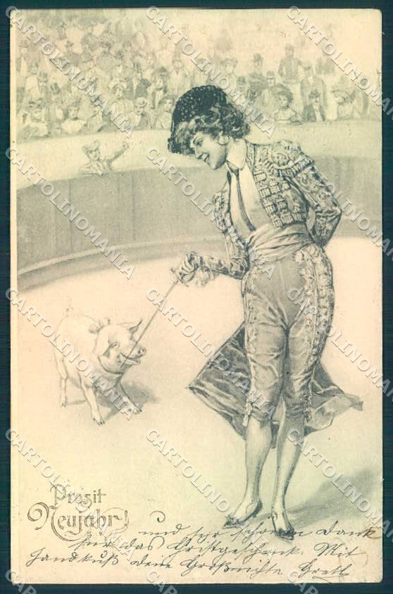 Artist Signed Zasche Lady Circus Pig New Year Theo Stroefer 282-2 pc TW2540 – fronte