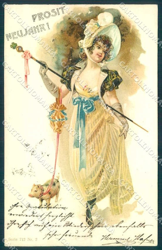 Artist Signed Fashion Lady Pig New Year serie 712-2 cartolina postcard TW2541 – fronte