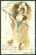 Artist Signed Fashion Lady Pig New Year serie 712-2 cartolina postcard TW2541 – fronte
