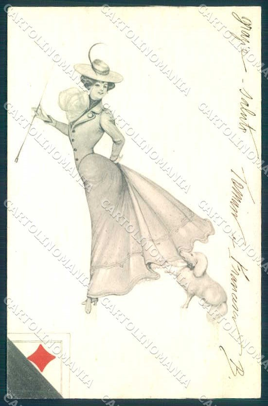 Artist Signed C. Jozsa Fashion Lady Playing Card Poodle Dog serie 4040 pc TW2558 – fronte