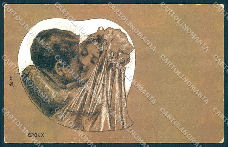 Artist Signed Bompard Lady Romantic Couple Marriage serie 421 postcard TW2559 – fronte