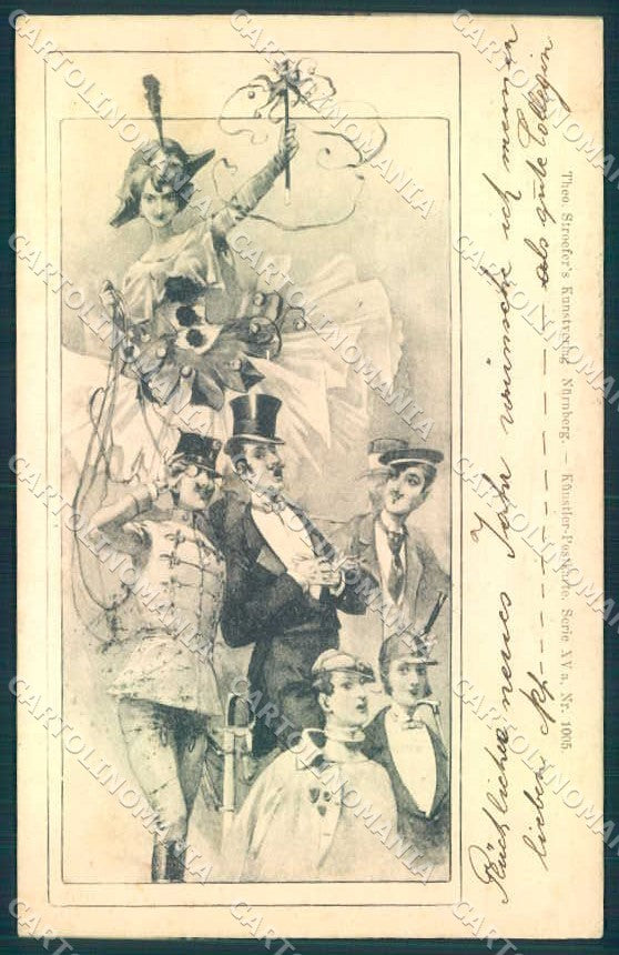 Artist Signed Lady Ballerina Carnival Man Theo Stroefer XV-1005 pc TW2561 – fronte