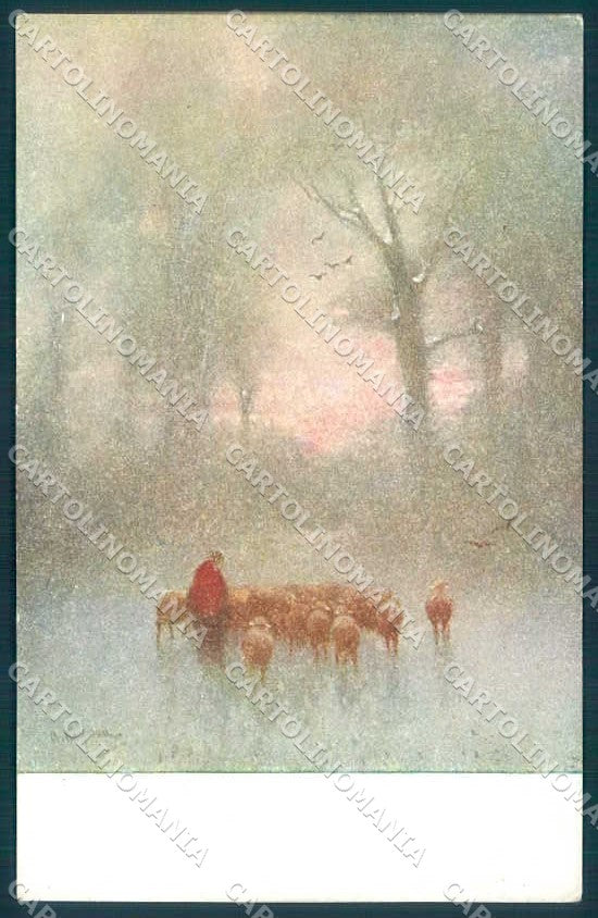 Artist Signed Kaufman Man Sheep Landscape MM Vienne 326 postcard TW2571 – fronte