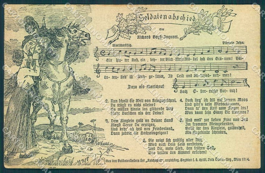 Artist Signed H. Popp Lady Military Man Horse Music Sheet postcard TW2574 – fronte