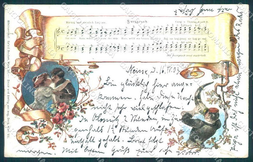 Artist Signed E. Docker Lady Romantic Couple Kiss Music Sheet postcard TW2576 – fronte