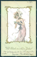 Artist Signed Fashion Lady Relief cartolina postcard TW2587 – fronte