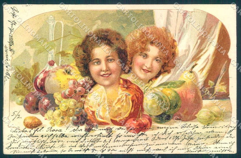 Artist Signed Lady Art Nouveau Fruit cartolina postcard TW2598 – fronte