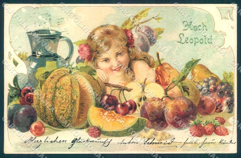 Artist Signed Lady Art Nouveau Fruit UNGLUED cartolina postcard TW2599 – fronte