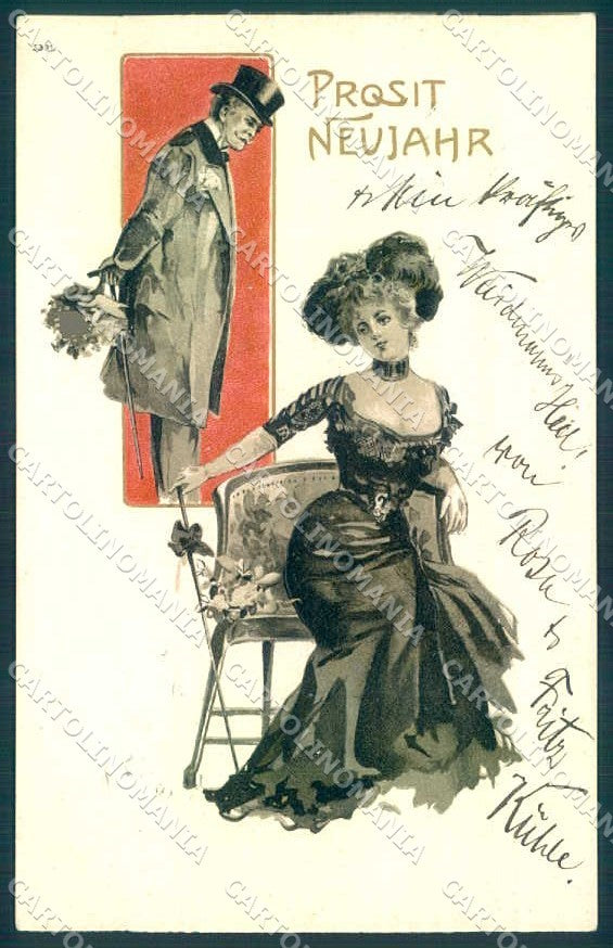 Artist Signed Fashion Lady Man New Year Relief serie 5391 postcard TW2600 – fronte