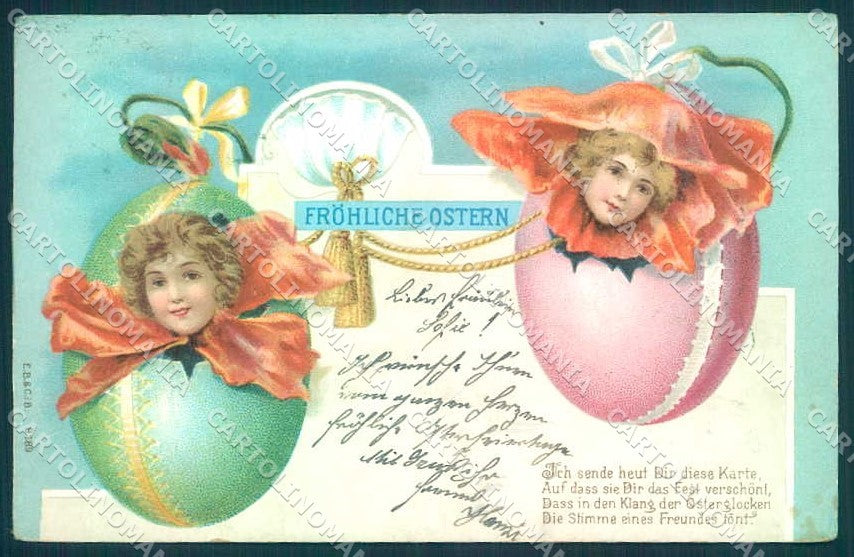Artist Signed Art Nouveau Children Poppy Egg Easter serie 9189 postcard TW2605 – fronte