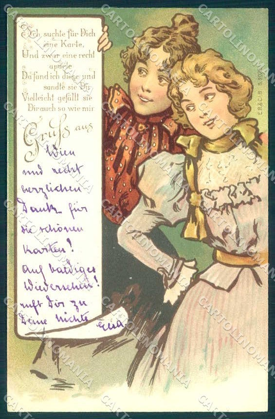Artist Signed Lady Art Nouveau Gruss aus serie 9035 cartolina postcard TW2606 – fronte