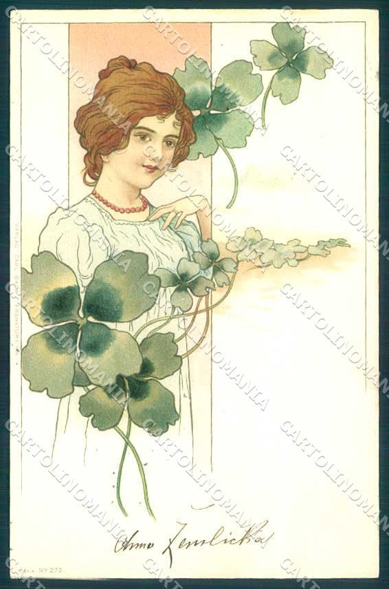 Artist Signed Fashion Lady Art Nouveau Flower Baum 272 cartolina postcard TW2624 – fronte