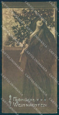 Artist Signed Lady Art Nouveau Christmas Mistletoe 7.8x15.5 cm postcard TW2625 – fronte
